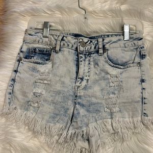 Altar’d State jean shorts ripped distressed whitewash fringe raw hem siz…